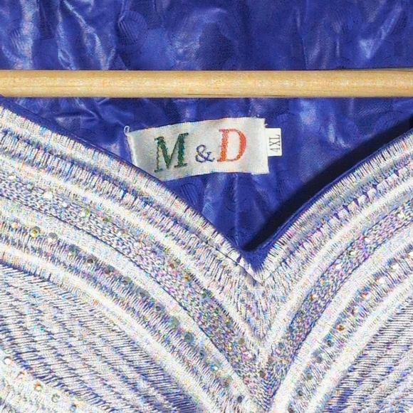 Elaborate Blue and White Kaftan Dress Lace and Rhinestone 4X 53 in length - Picture 4 of 6